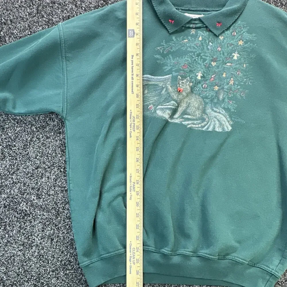 Vintage 90s Northern Reflections Christmas Cat Sweatshirt Womens XL Green Xmas